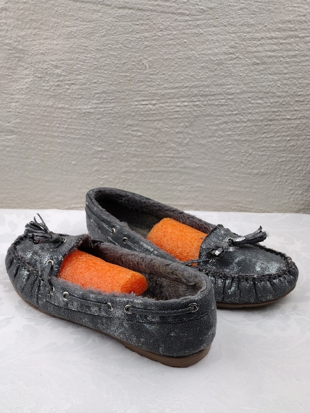 Madden Girl Literal Grey Metallic Fabric Tassel Upper Round Toe Moccasin Shoe - Picture 16 of 16